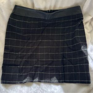 Black Windowpane Plaid Mini Skirt with Real Authentic Leather Waistband Vintage